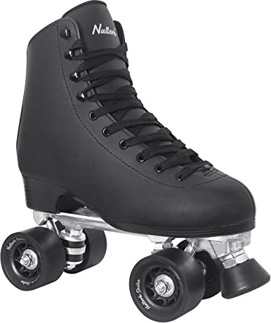 Nattork Patins à roulettes pour femmes et filles, patins à quatre rangées en cuir synthétique pour débutants, intérieur et extérieur, à double rangée, pour adultes, noir