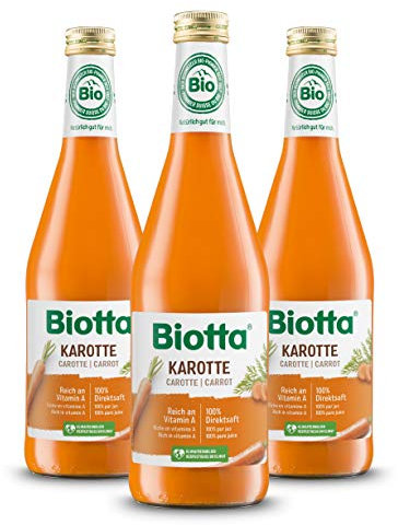 BIOTTA - Jus de carottes lacto-fermenté 100% Bio - Riche en bêta-carotène - Antioxydants, Vitamine A et minéraux- 500ml- Lot de 3 bouteilles.