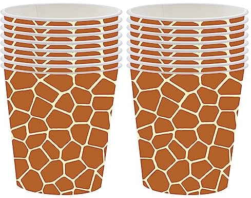 POPOYU Lot de 16 gobelets de fête d'anniversaire avec imprimé girafe pour enfants, fête prénatale, zoo, thème jungle safari, décoration de fête sur le thème du zoo