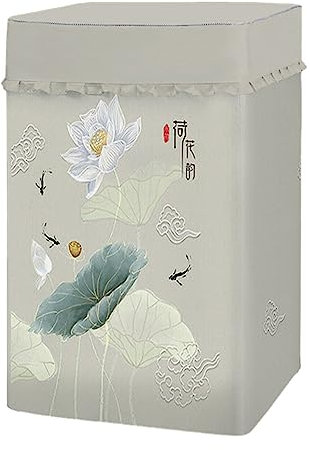 Odot Housse de Protection pour Machine à Laver Chargement par Le Haut, Couvre-Machine Protecteur Anti-Poussière Couverture pour Sèche-Linge et Machine Lave-Linge (Lotus Blanc,L-(6.8-8kg))