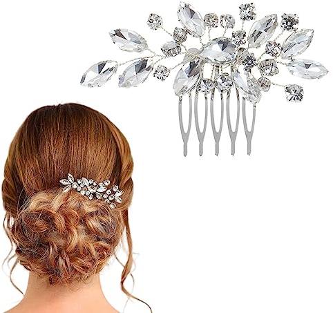 SJBAUTYO Braut Hochzeit Haarkamm Kristall Haarschmuck Braut Haarteile für Frauen und Mädche,Einfach Braut Kristall Hochzeit Haarnadeln, Silber Haarspangen Braut Kopfschmuck