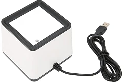 Goshyda Escáner de Código de Barras 2D 1D QR, Escáner de Lector de Código de Barras Automático de Escritorio con Cable USB, Escáner de Código de Barras de Pago Móvil de Escritorio Manos
