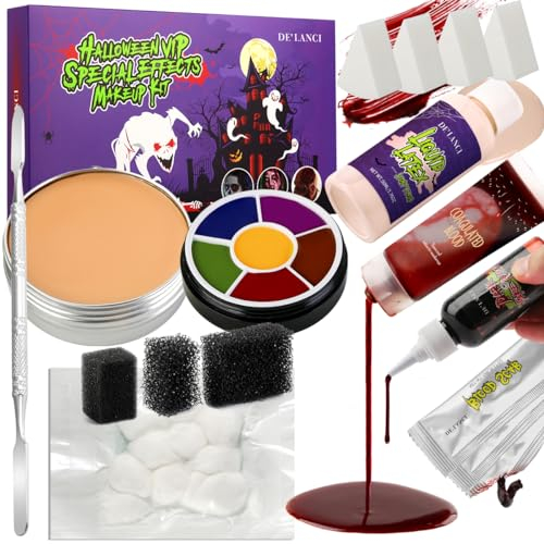 Halloween Schminke Erwachsene,Latexkleber für Halloween Schminken,Schminke Halloween Set DE’LANCI 17PCS Vampir Schminke,Halloween Schminke Narben,Clown Schminke Horror