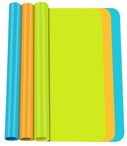 XZMCAT Tappetino in silicone, 3 pezzi, 30 x 40 cm, tappetino antiscivolo, tappetino in silicone, tappetino da tavolo, per resina, artigianato (arancione, verde, blu)