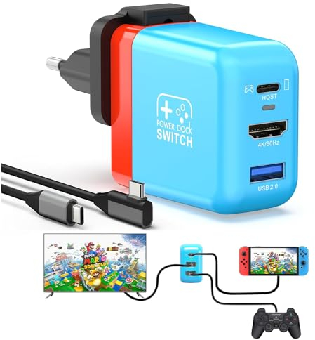 Switch Dock per Nintendo Switch/Switch OLED, 30W USB C Charger, 4K 60Hz HDMI Portatile TV Dock Charger Adattatore Accessori per Switch, Adattatore di Viaggio (Blu)
