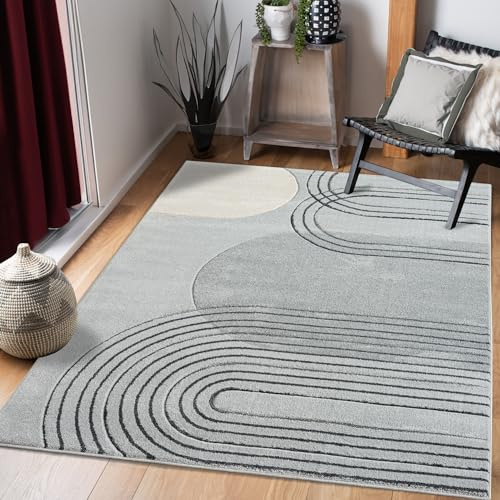 payé Teppich Wohnzimmer Kurzflor Grau - 160x230cm - Boho Geometrisch Modern Skandinavisch Wohnteppich Schlafzimmer