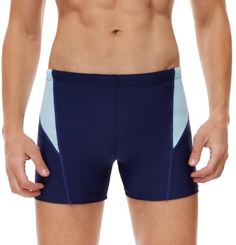 AMZSPORT Badehose Herren Kurz Schwimmhose Eng Wassersport Badeshorts mit Tunnelzug, Blau, M