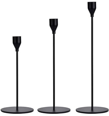 Schwarze Kerzenständer 3 Stück für Stabkerzen, Kaminsims Kerzenhalter Set für 3/4 Stab- und LED-Kerzen, Moderne hohe Kerzendeko für Hochzeit/Party/Abendessen/Jubiläum
