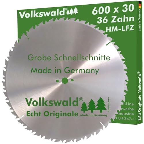 Volkswald ® HM-Sägeblatt LFZ 600 x 30 mm Z= 36 für Naturholz Brennholz Massivholz Hartholz für Tischkreissägen Wippkreissägen Brennholzsägen Hartmetallsägeblatt Kreissägeblatt