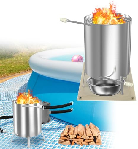 UISEBRT 2X Calentador de Piscina con Fuego Calentador de Piscina de Madera con Fuego Barril con Espiral de Calentamiento Ø 32/38 mm Conexión, Calentadores de Piscina de Acero Inoxidable 100%