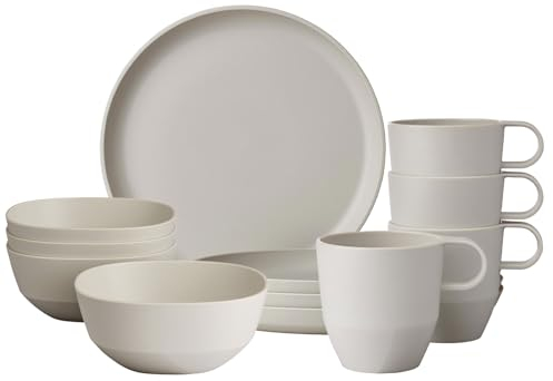 Mepal Frühstücks-Set 12-teilig Silueta Becher (300 ml), Teller (23 cm) und Schalen (750 ml) Outdoor-Geschirr für 4 Personen Spülmaschinen- und mikrowellenfest Kunststoff (PET) Nordic White