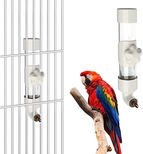 Automatic Bird Water Dispenser - 300ML Parrot Water Bottle Bowl for Budgie, Cockatiel, Parakeet, Lovebirds & Small Animals (White)