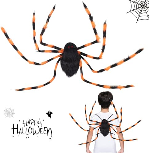 Falafoty Halloween Spinne Rucksack, Halloween Plüsch Spinne Kostüm Zubehör, Realistische Plüsch Spinne Bein Party Requisiten Dekor, Halloween Cosplay Tasche für Kinder Erwachsene Horror Plüsch Dekor