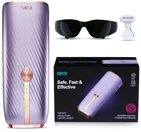 SKG IPL Geräte Haarentfernung Laser, Doppelpuls-Technologie, Dauerhafte, Schmerzfreie IPL-Haarentfernung mit Unendlicher Flashes, 25 Minuten Schnelle Haarentfernung