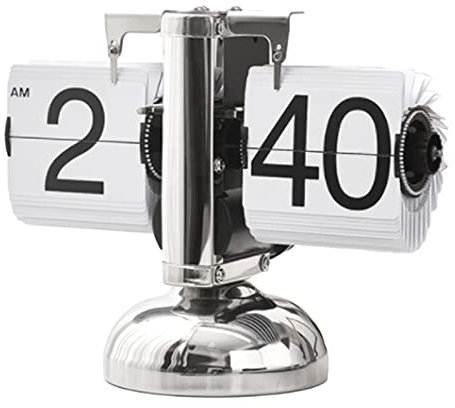 Cocoarm Digitale Flip-Down-Uhr, Retro-minimalistische Mechanische Auto-Flip-Uhr, Schreibtischuhr mit Großen Zahlen, Edelstahl für Zuhause und Wohnzimmer (White)