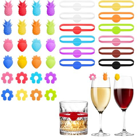 HENGBIRD Marcadores de cristal, 60 unidades, marcador de cristal, vasos de cristal, marcador de cristal, de silicona, para copas de vino, copas de champán, copa de cóctel, copa de martini, decoración