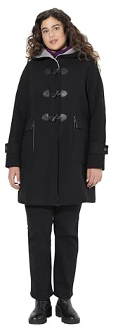 Ulla Popken Damen große Größen Übergrößen Plus Size Dufflecoat, A-Linie, Wollmischung, Kapuze, Knebelknöpfe schwarz 58+ 820266100-58+