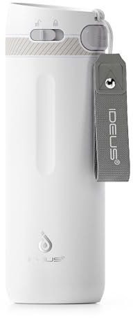 IDEUS Bouteille d'eau isotherme en acier inoxydable de 500 ml avec couvercle à bouton poussoir et tasse de voyage étanche pour boissons chaudes/froides, s'adapte à la plupart des porte-gobelets, blanc