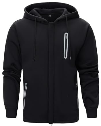LBL Hoodie Herren Sweatjacke Kapuzenjacke Mit Reißverschluss Zipper Hoodie Mit Kapuze Casual Kapuzenpullover Warm Freizeitjacke Schwarz XL
