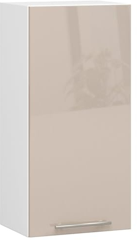 AKORD | Küchenhängeschrank - Oliwia W40 | 2 Regalböden & 1 Tür Küche Schrank | Einbauküche Küchenzeile Küchenmöbel Küchenschränke | Laminierte Platte | 40 x 30 x 72 cm | Weiß & Cappuccino Glanz