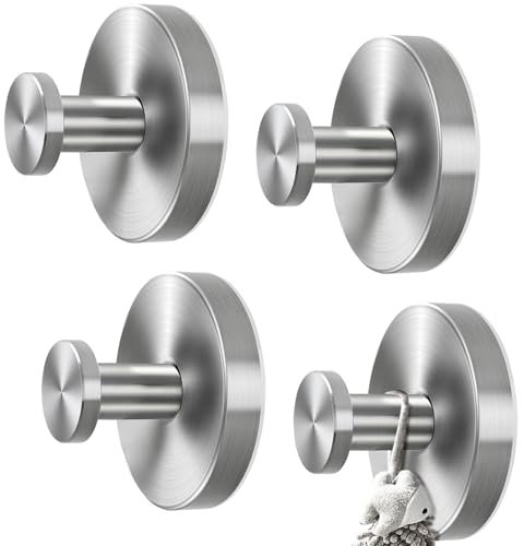 Demarsen 4 Stück Saugnapf Haken Badezimmer Saughaken Vakuum Saugnapf Haken Wiederablösbar Ohne Bohren Saughaken Handtuchhalter Wandhaken Edelstahl für Küche Badezimmer Toilette (Silber)