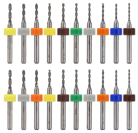 HUAZIZ Lot de 20 micro forets PCB(1.1-2.0 mm), Tige en Spirale en Carbure d'acier Tungstène pour Circuit Imprimé PCB, Flute CNC pour Impression de Pierres Rugueuses, Circuits Imprimés, Bijoux, Gravure