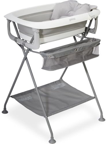 Primo SquishSplash Bañera plegable para bebé y soporte de baño plegable con cojín de baño ergonómico para recién nacidos y niños pequeños - Completo baño para bebé - Diseño compacto para