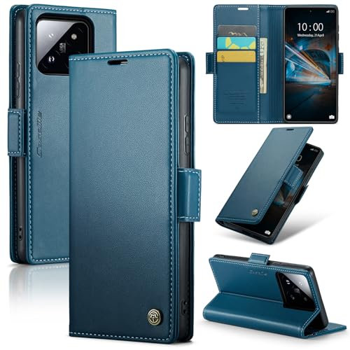 Rerzoiro Cover per Xiaomi 14 Custodia Portafoglio [Blocco RFID] Premium Pelle PU Wallet Case Flip Libro con Porta Carte Slot Supporto Flip Case per Xiaomi 14, Blu