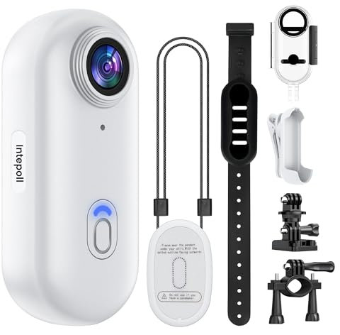 Mini Action Camera WIFI 4K 128GB Thumb POV Portable with IPX7 Waterproof Camcorder, Helmet Mount, Magnetic, Sports Pocket DV for Cycling, Pets, Vlogging (White)