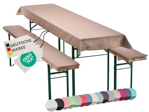 NYVI Bierbankauflagen Set NYVIGala 240x90 cm Beige - 1x Tischdecke für 220x70 cm Biertische & 2X Gepolsterte Auflage für 220x25 cm Bierbänke - Sitzauflage für Bierzeltgarnitur