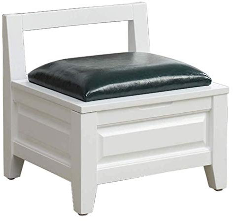 WENWENLEE Kleiner Fußhocker, Holzhocker mit Stauraum, Fußstütze mit Kleiner Rückenlehne, Fußstütze unter dem Schreibtisch, Vintage-Fußhocker, vibrierender Bezug, Schuhwechselhocker – 40,6 x