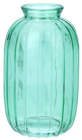 INNA-GLAS Glasflasche SILVINA aus Glas, Rillen, türkis-klar, 12cm, Ø7cm - Dekoflasche