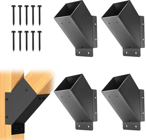 4 Pcs Pergola Brackets, 45-Degree Angle Bracket,4x4 (Actual 3.6‘’x3.6‘’) Corner Support Brackets, Pergola Kit for Gazebo, Deck Porch, Trellis Support Bracket Kit (Black).