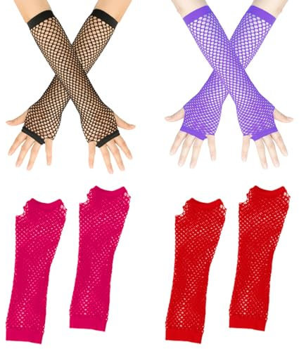 KUMSODE 4 Pares de guantes largos de rejilla sin dedos para mujer, guantes de fiesta para mujer, accesorios de fiesta de disfraces para aniversario de boda, cumpleaños, halloween