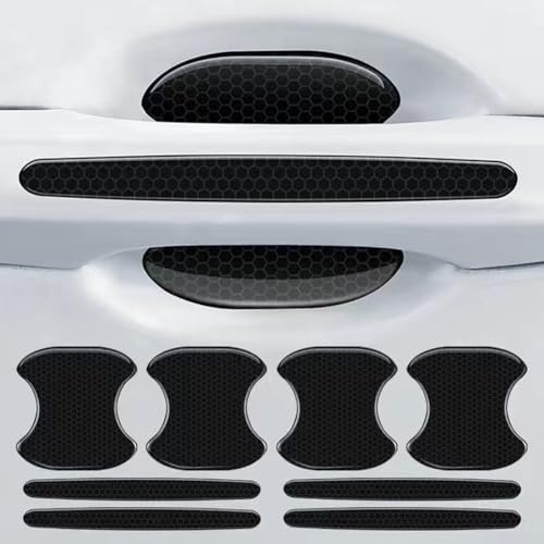 CNANRNANC Car Door Handle Stickers and Bowl Protectors 4 Pieces Each, Anti Scratch Epoxy Material, Fit for Most Vehicles, Easy to Clean and Instal,l Black Grid