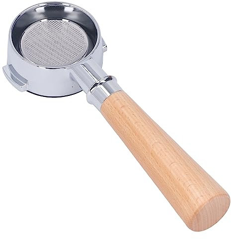 Aluminiumlegierung Bodenloser Portafilter für 58 Mm, Ergonomisch Gestaltete 2 Ohren Bodenlose Portafilter -Handle mit Einem Layer -Filterbildschirm, Espressomaschinen (Typ A2 Buchenholz)