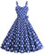 Rockabilly, abito da donna vintage anni '50s, abito da cocktail, senza maniche, con spalline a pois, gonna a pieghe, lunghezza al ginocchio, abito da sera, O blu., XXL