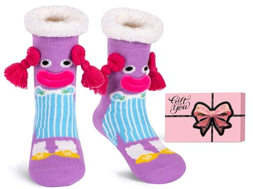 HERYEBING Damen Kuschelsocken Stoppersocken mit Geschenkbox, Dicke Haussocken mit Anti Rutsch Sohle, ABS Socken Hüttensocken Warme Flauschig Bettsocken Geschenke für Weihnachten Lustige
