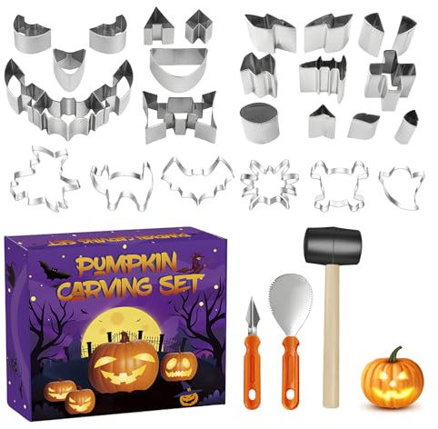 Halloween Kürbis Schnitzset 30-teilig - Kürbis Schnitzen Werkzeug Set,halloween ausstechformen, schnitzwerkzeug kinder, Professional Halloween Accessoires Edelstahl Schnitzer für Kinder & Erwachsene