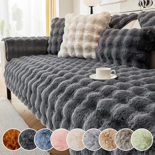 FOELANNE und das Sofa nähen, Sofabezug for 1, 2, 3, 4-Kissen, Couch mit Rückenkissen, maschinenwaschbarer Cord-Sofabezug, rutschfest(Dark Grey,90 * 70cm)