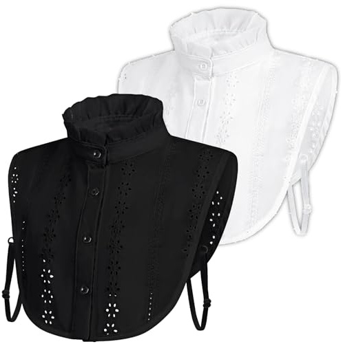 AFYRIANT 2 Pièces Faux Col Femme, Classique Col Amovible, Élégant Col de Chemise, Faux Col Chemise Dickey, Amovible Discret et Pratique (Noir et Blanc)