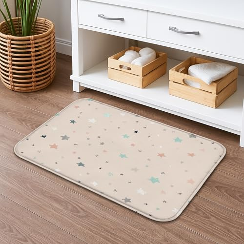Badematte, schnelltrocknend, Motiv: Sternenhimmel, Pastellfarben, bunte Sterne, saugfähig, rutschfest, Frühlingsdekor, Flanell, waschbar, Badteppiche für Badezimmer, WC, 50,8 x 81,3 cm
