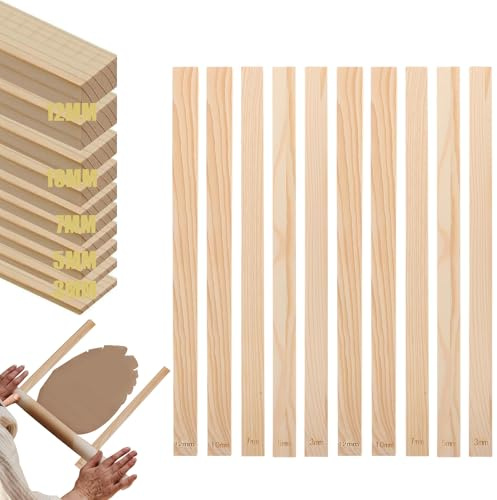 Pottery Rolling Guide Sticks,10 pcs 5 Size Mud Stick Guides,3 5 7 10 12 mm | Wooden Clay Rolling Pin Guides,Polymer Rolling Pin Thickness Guide Sticks for Manual Self Made Clay Thickness Control Tool
