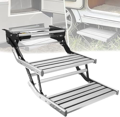 Cashwise Escalier Pliant Automatique pour Caravane, marchepied électrique Pliant Robuste en Alliage d'aluminium avec éclairage LED, pour Camping-Cars et caravanes. Double-12V