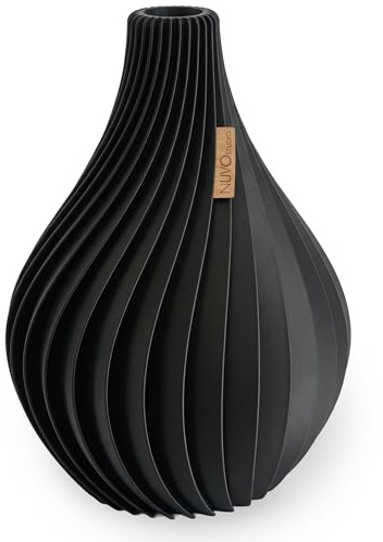NUVO Studio Vase „Ventura“ – 25 cm Moderne Vase für Trockenblumen & frische Blumen – skandinavisches Design – wasserdicht – nachhaltig & 3D-gedruckt in Deutschland (Pure Black, L)