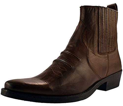 Gringos JONES - Stivaletti da cowboy in pelle, effetto invecchiato, colore: Nero, Marrone, 44 EU