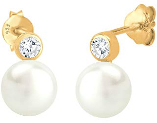 Elli Ohrringe Damen Klassisch mit Süßwasserperlen und Zirkonia Kristalle | 925 Sterling Silber
