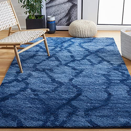 SAFAVIEH Retro Collection Accent Rug - 4' x 6', Blue & Dark Blue, Modern Abstract Design, Non-Shedding & Easy Care, Ideal for High Traffic Areas in Entryway, Living Room, Bedroom (RET2144-6570)