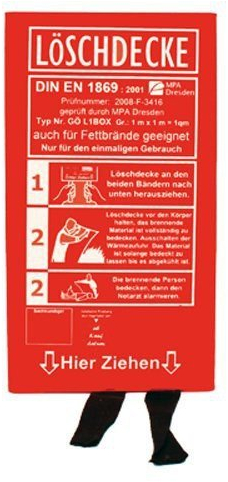 5 Löschdecken 1m x 1m nach DIN EN 1869 in Hartplastik Box auch für Fettbrände geeignet