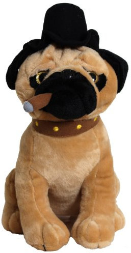 BRUBAKER Plüsch Hund Papa Mops mit Glitzeraugen und Zigarre 35 cm